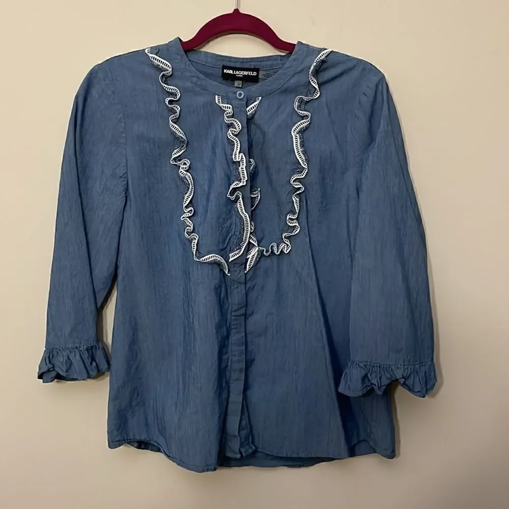 Karl Lagerfeld Button Down Ruffle Shirt - Picture 1 of 5